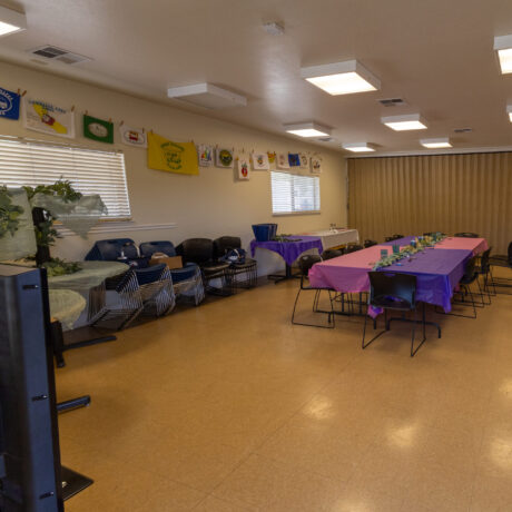 Interior view of the clubhouse at Flag City RV Resort in Lodi, CA.