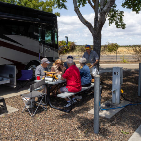 Happy friends at Flag City RV Resort in Lodi, CA.