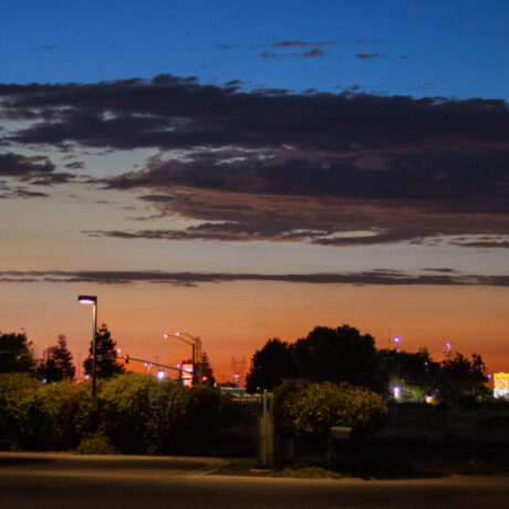Sunset view at Flag City RV Resort in Lodi, CA.